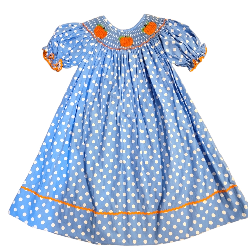 Smocked polka dot pumpkin dress